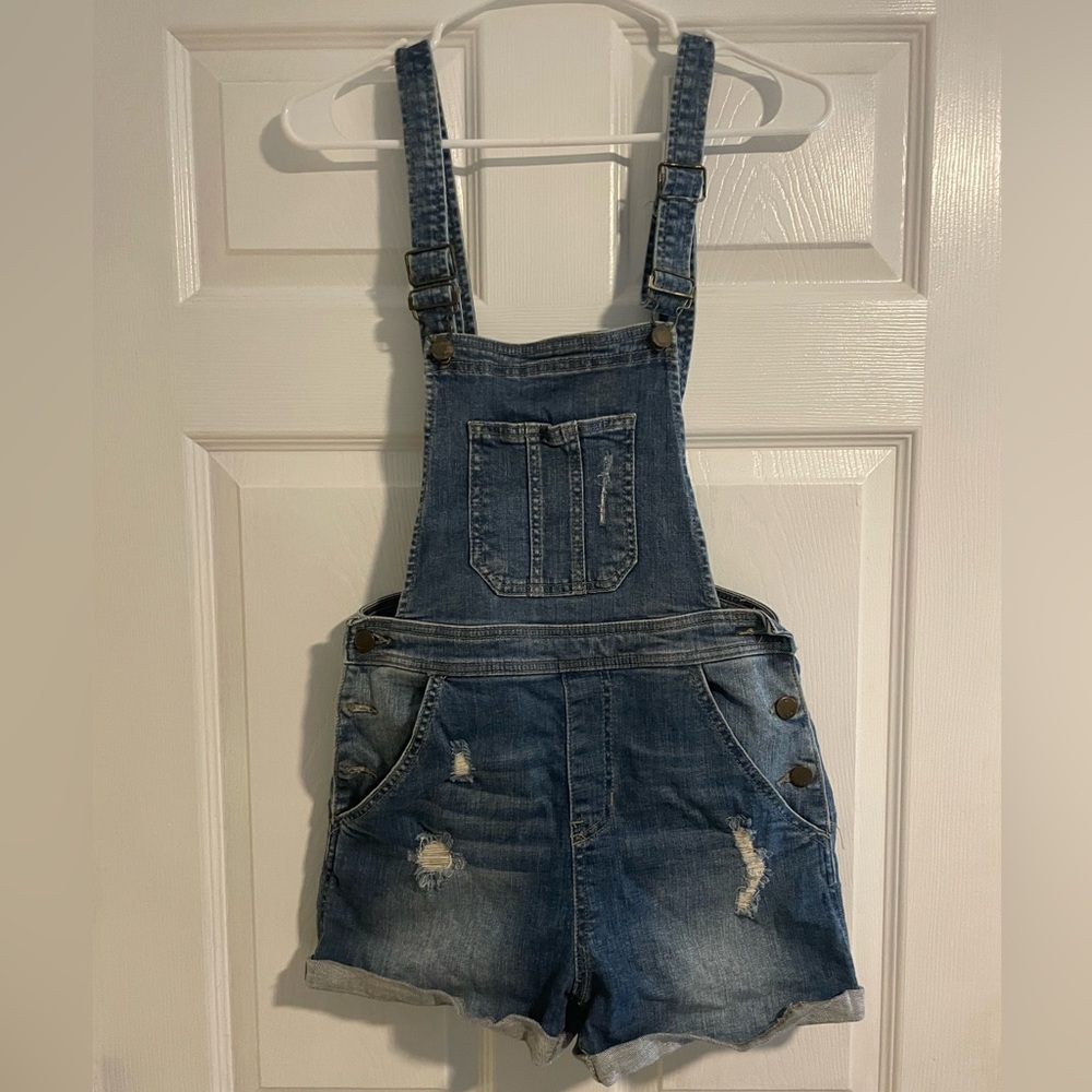 Denim Distressed Shortalls